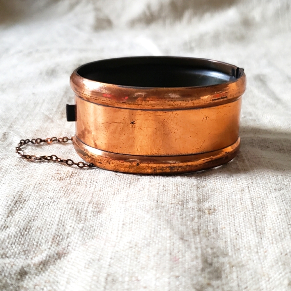 Vintage Copper Bangle Cuff Bracelet With Chain MCM